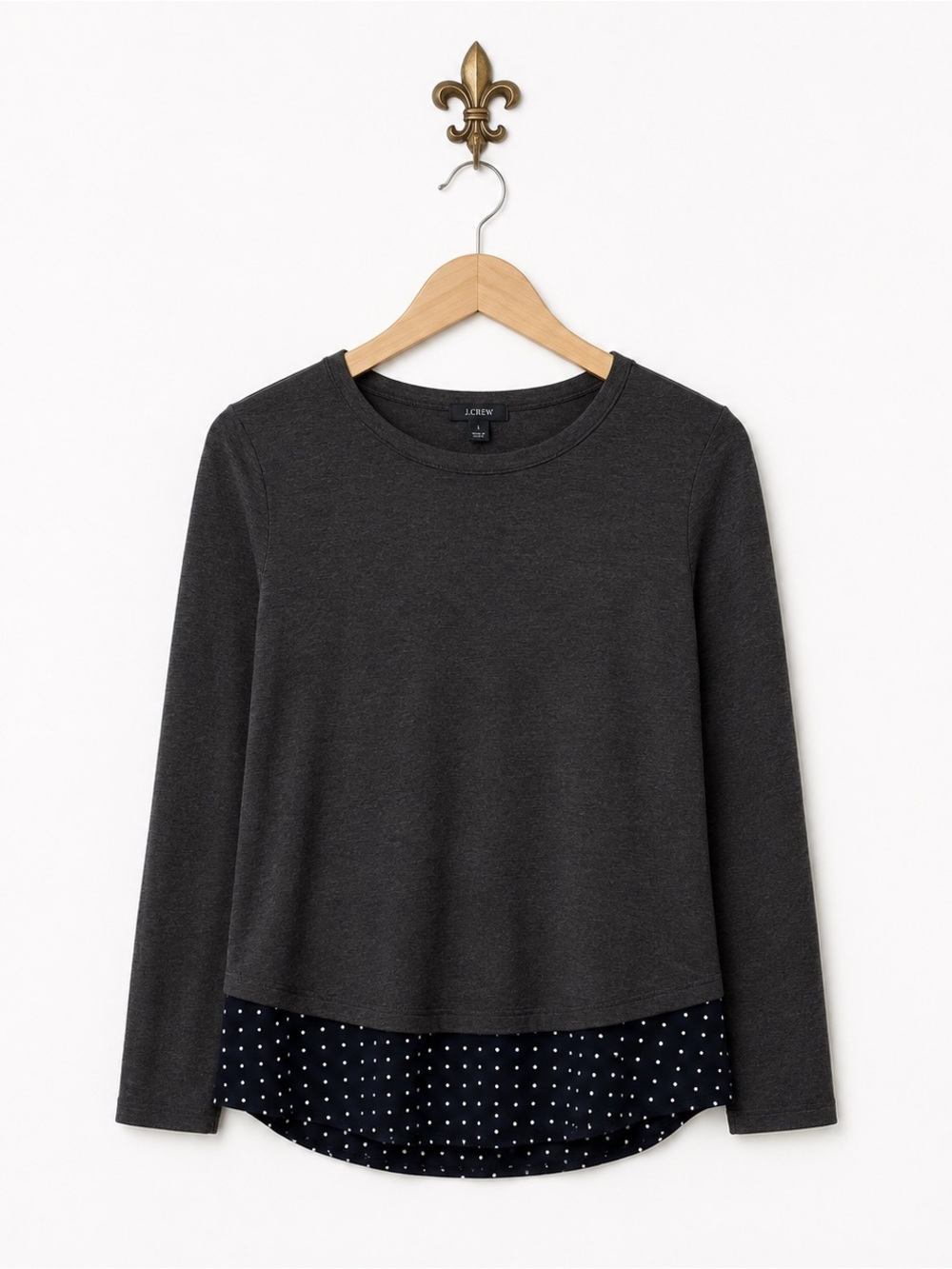 J. Crew Mercantile crew neck polka dot blouse waist top tunic S. NEW